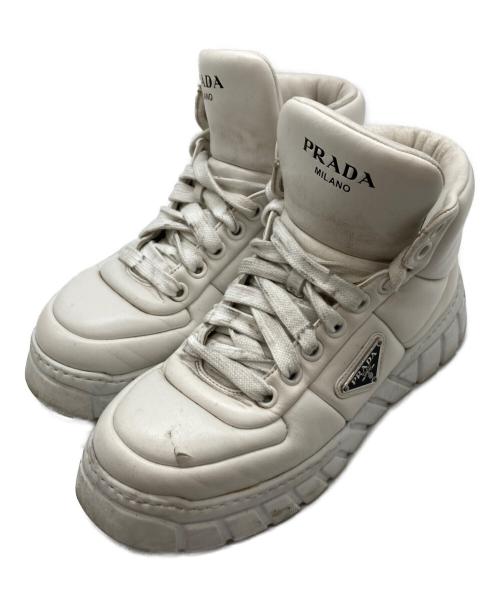 PRADA（プラダ）PRADA (プラダ) パデッドナッパレザー ハイカット スニーカー ホワイト サイズ:7の古着・服飾アイテム