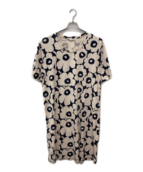 marimekko（マリメッコ）marimekko (マリメッコ) Johanas Unikko/総柄ワンピース ネイビー×ベージュ サイズ:Lの古着・服飾アイテム