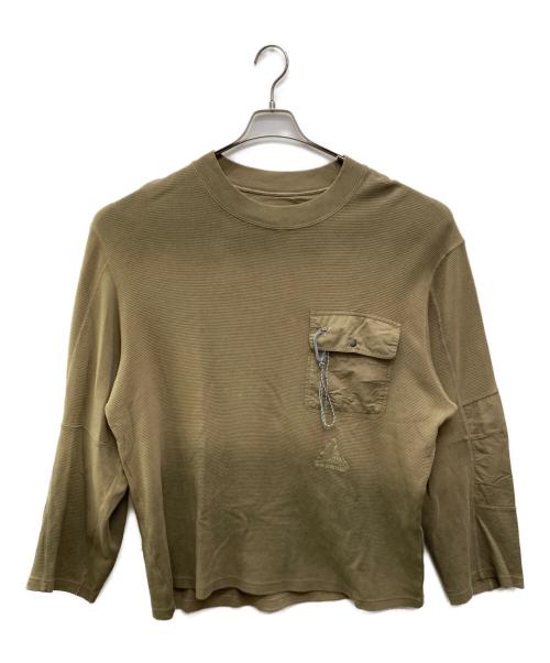 and wander（アンドワンダー）and wander (アンドワンダー) garment dye waffle pocket T ベージュ サイズ:Lの古着・服飾アイテム