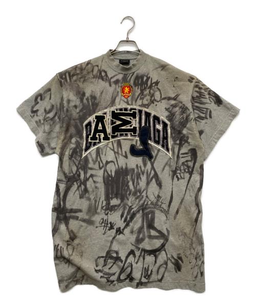 BALENCIAGA（バレンシアガ）BALENCIAGA (バレンシアガ) クラッシュダスト加工 ワッペン 半袖Tシャツ グレー サイズ:Lの古着・服飾アイテム