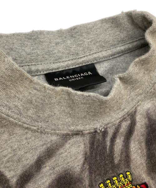 BALENCIAGA（バレンシアガ）BALENCIAGA (バレンシアガ) クラッシュダスト加工 ワッペン 半袖Tシャツ グレー サイズ:Lの古着・服飾アイテム