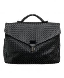 BOTTEGA VENETA（ボッテガベネタ）の古着「イントレチャートレザーブリーフケース/13095 V4651 1000」｜ブラック
