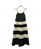 OMMOオーエムエムオー）の古着「BODER KNIT SQUARE TANK OP/882620304201」｜ブラック×オリーブ