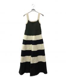OMMO（オーエムエムオー）の古着「BODER KNIT SQUARE TANK OP/882620304201」｜ブラック×オリーブ