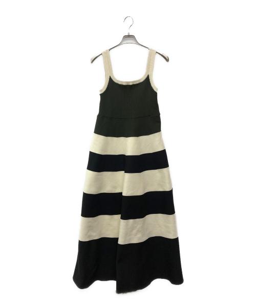OMMO（オーエムエムオー）OMMO (オーエムエムオー) BODER KNIT SQUARE TANK OP/882620304201 ブラック×オリーブ サイズ:38の古着・服飾アイテム