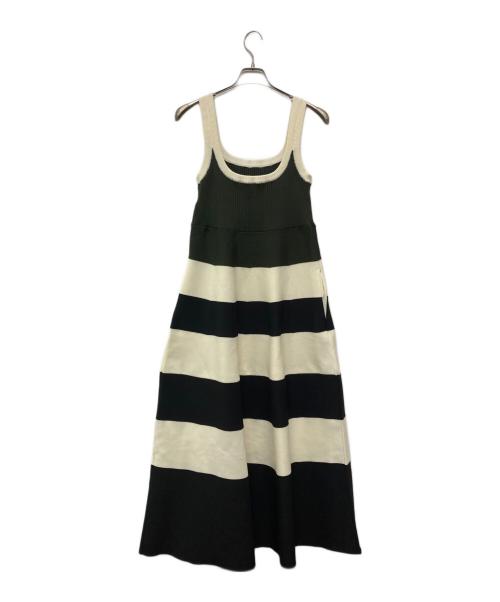 OMMO（オーエムエムオー）OMMO (オーエムエムオー) BODER KNIT SQUARE TANK OP/882620304201 ブラック×オリーブ サイズ:38の古着・服飾アイテム