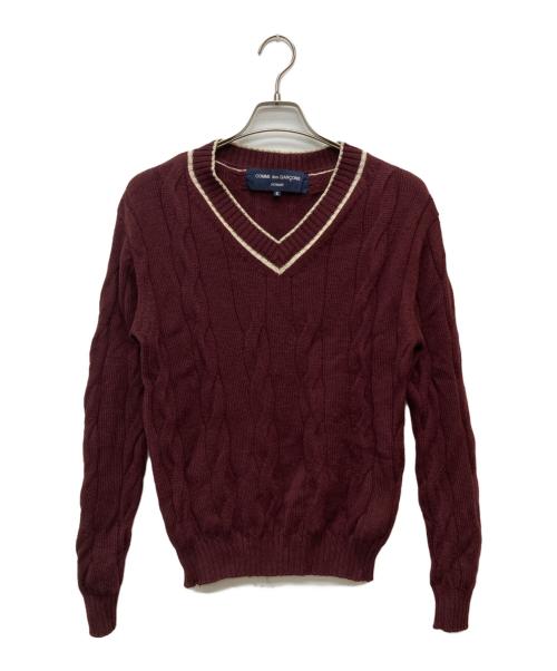 COMME des GARCONS HOMME（コムデギャルソン オム）COMME des GARCONS HOMME (コムデギャルソン オム) vネックチルデンケーブルニット/HB-N011 レッド サイズ:Ｓの古着・服飾アイテム