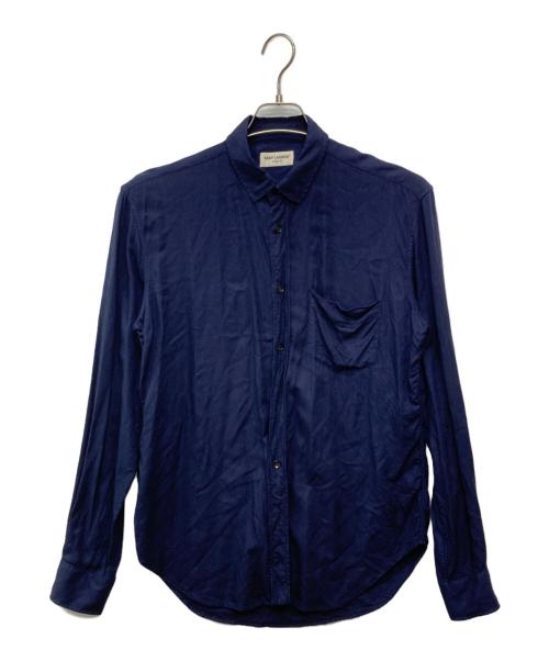 Saint Laurent Paris（サンローランパリ）Saint Laurent Paris (サンローランパリ) ダメージ加工レーヨンシャツ ネイビー サイズ:39の古着・服飾アイテム