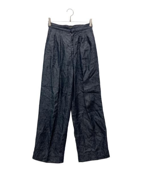 DRAWER（ドゥロワー）Drawer (ドゥロワー) リネン ツータック スラックス テーパード パンツ インディゴ サイズ:36の古着・服飾アイテム