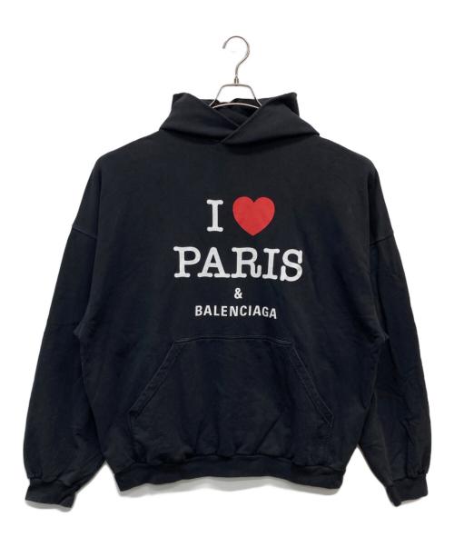 BALENCIAGA（バレンシアガ）BALENCIAGA (バレンシアガ) I LOVE PARIS HOODIE/803265・TRVM6 ブラック サイズ:Ｍの古着・服飾アイテム
