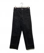 AFBエーエフビー）の古着「DOUBLE KNEE STUDDED PANTS」｜ブラック