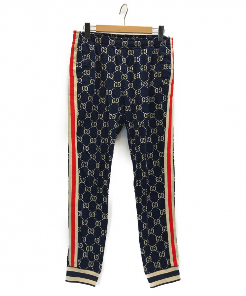 GUCCI（グッチ）GUCCI (グッチ) GGジャカードジョギングロングパンツ ネイビー×アイボリー サイズ:表記サイズ：Lの古着・服飾アイテム