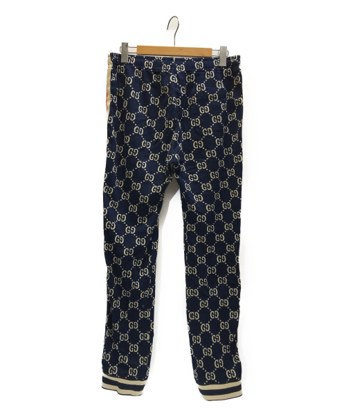 GUCCI（グッチ）GUCCI (グッチ) GGジャカードジョギングロングパンツ ネイビー×アイボリー サイズ:表記サイズ：Lの古着・服飾アイテム