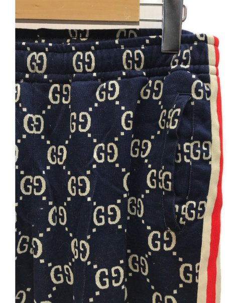 GUCCI（グッチ）GUCCI (グッチ) GGジャカードジョギングロングパンツ ネイビー×アイボリー サイズ:表記サイズ：Lの古着・服飾アイテム