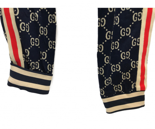 GUCCI（グッチ）GUCCI (グッチ) GGジャカードジョギングロングパンツ ネイビー×アイボリー サイズ:表記サイズ：Lの古着・服飾アイテム