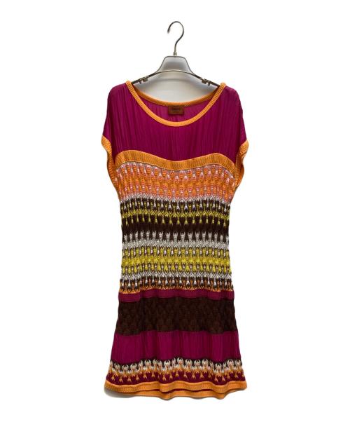 missoni（ミッソーニ）MISSONI (ミッソーニ) シルクコンビワンピース オレンジ×パープル サイズ:48の古着・服飾アイテム