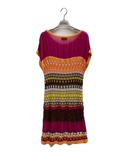 missoni（ミッソーニ）MISSONI (ミッソーニ) シルクコンビワンピース オレンジ×パープル サイズ:48の古着・服飾アイテム