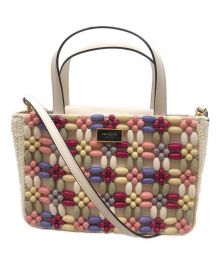 Kate Spade（ケイトスペード）の古着「サム アイコン ビーデッド ラフィア スモール トート」｜クリームマルチ