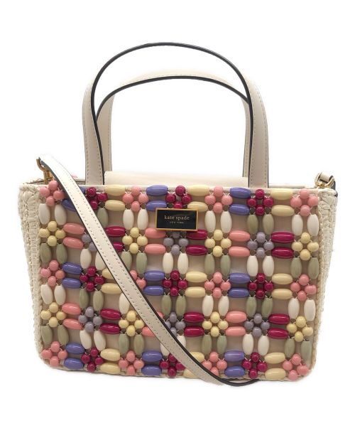 Kate Spade（ケイトスペード）Kate Spade (ケイトスペード) サム アイコン ビーデッド ラフィア スモール トート クリームマルチの古着・服飾アイテム