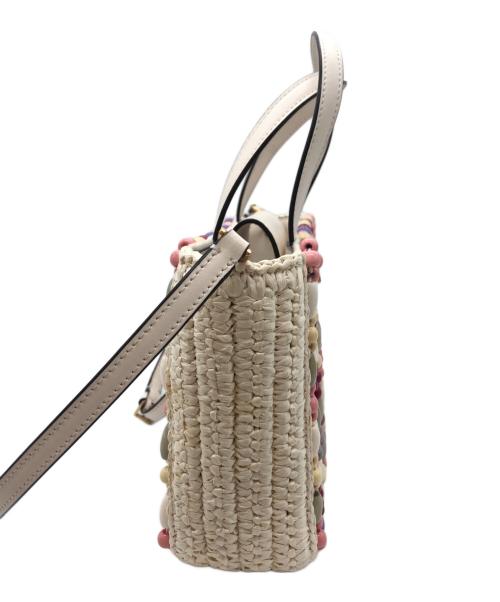 Kate Spade（ケイトスペード）Kate Spade (ケイトスペード) サム アイコン ビーデッド ラフィア スモール トート クリームマルチの古着・服飾アイテム