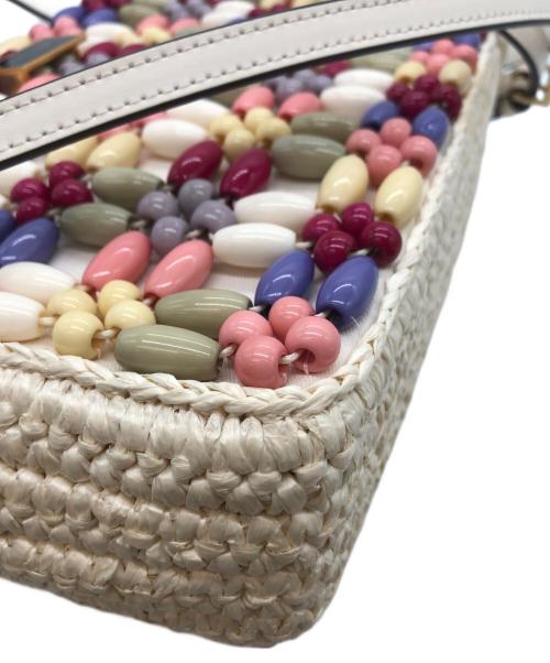 Kate Spade（ケイトスペード）Kate Spade (ケイトスペード) サム アイコン ビーデッド ラフィア スモール トート クリームマルチの古着・服飾アイテム