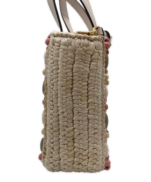 Kate Spade（ケイトスペード）Kate Spade (ケイトスペード) サム アイコン ビーデッド ラフィア スモール トート クリームマルチの古着・服飾アイテム