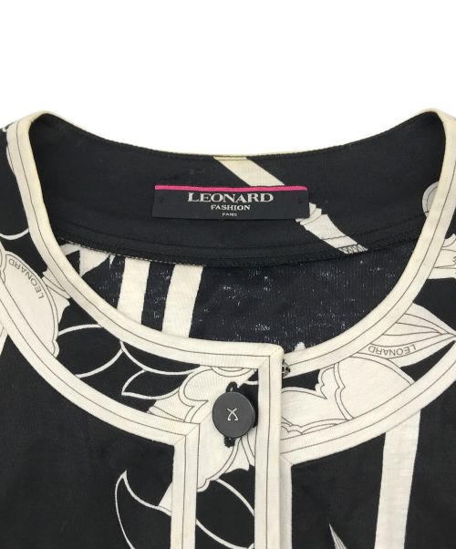 LEONARD（レオナール）LEONARD (レオナール) 総柄ジャージーカーディガン ブラック サイズ:Mの古着・服飾アイテム