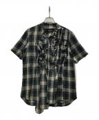 tricot COMME des GARCONSトリココムデギャルソン）の古着「フリルデザインチェックブラウス」｜グリーン