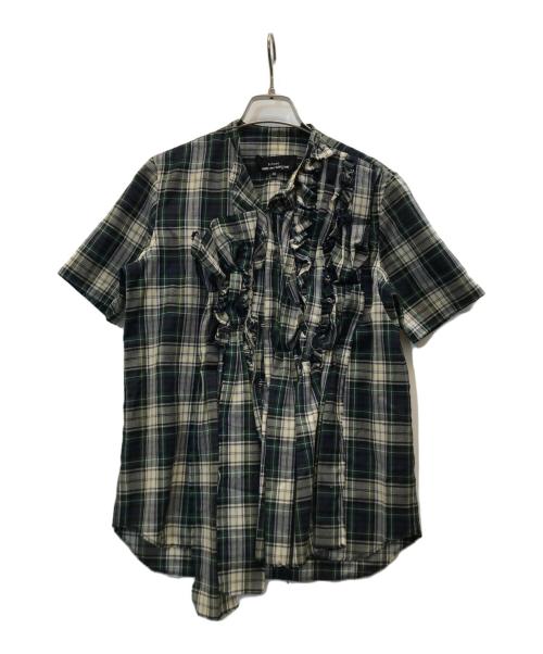 tricot COMME des GARCONS（トリココムデギャルソン）tricot COMME des GARCONS (トリココムデギャルソン) フリルデザインチェックブラウス グリーン サイズ:Mの古着・服飾アイテム