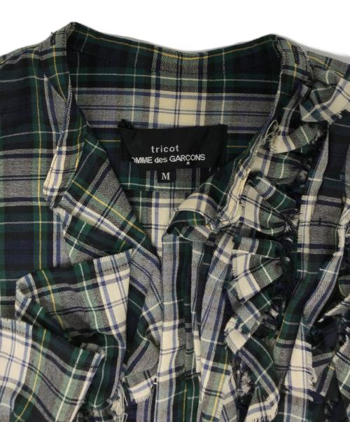 tricot COMME des GARCONS（トリココムデギャルソン）tricot COMME des GARCONS (トリココムデギャルソン) フリルデザインチェックブラウス グリーン サイズ:Mの古着・服飾アイテム