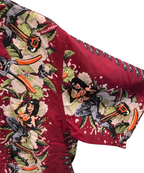 Dry Bones（ドライボーンズ）Dry Bones (ドライボーンズ) Rockin Jelly Bean (ロッキンジェリービーン) ガレージガールアロハシャツ レッド サイズ:40/Lの古着・服飾アイテム