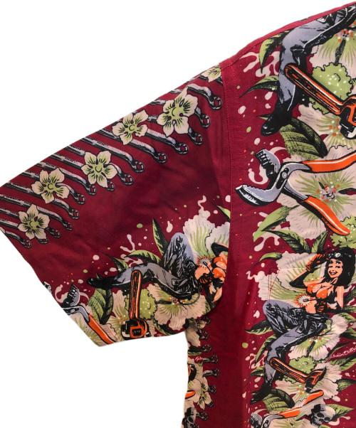 Dry Bones（ドライボーンズ）Dry Bones (ドライボーンズ) Rockin Jelly Bean (ロッキンジェリービーン) ガレージガールアロハシャツ レッド サイズ:40/Lの古着・服飾アイテム