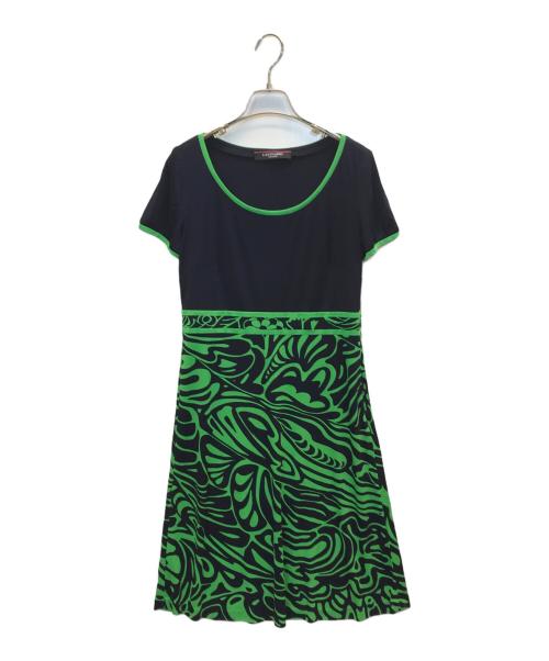 LEONARD（レオナール）LEONARD (レオナール) S/Sジャージーワンピース ネイビー×グリーン サイズ:2の古着・服飾アイテム