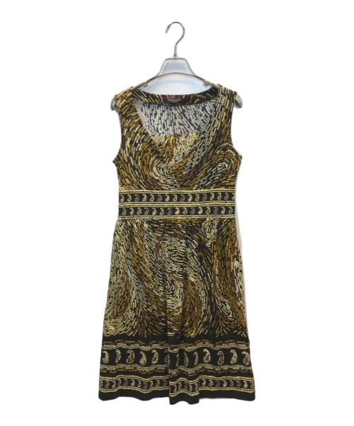 LEONARD（レオナール）LEONARD (レオナール) 総柄ノースリーブワンピース ブラウン×ブラック サイズ:38の古着・服飾アイテム