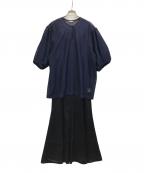 CLANEクラネ）の古着「STRIPE LACE LAYERED ONE PIECE」｜ネイビー