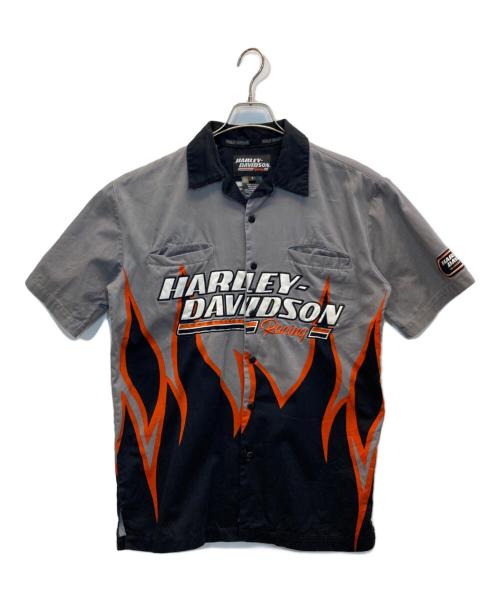 HARLEY-DAVIDSON（ハーレーダビッドソン）HARLEY-DAVIDSON (ハーレーダビッドソン) 刺繍オープンカラーシャツ グレー サイズ:Sの古着・服飾アイテム