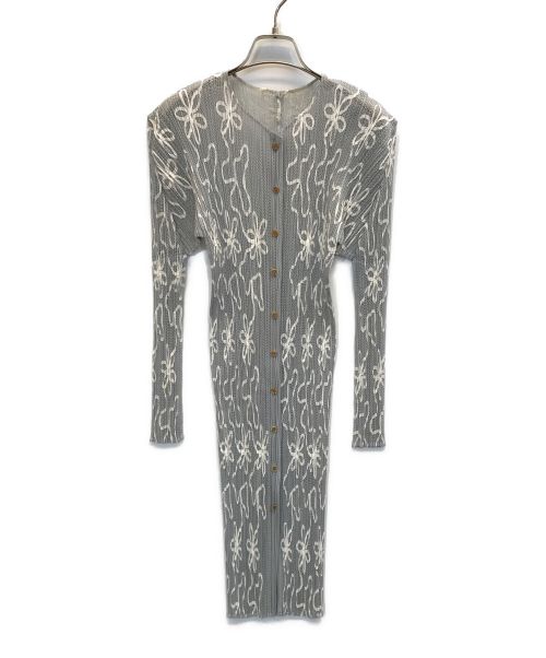 PLEATS PLEASE（プリーツプリーズ）PLEATS PLEASE (プリーツプリーズ) フラワーテープロングカーディガン グレー サイズ:4の古着・服飾アイテム