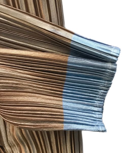 PLEATS PLEASE（プリーツプリーズ）PLEATS PLEASE (プリーツプリーズ) ツートンカラープリーツカットソー ブラウン×ブルー サイズ:4の古着・服飾アイテム