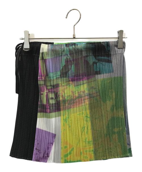 PLEATS PLEASE（プリーツプリーズ）PLEATS PLEASE (プリーツプリーズ) プリーツラップスカート グリーン×ブラック サイズ:Fの古着・服飾アイテム