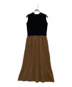 LANVIN en Bleuランバンオンブルー）の古着「ニットコンビノースリーブワンピース」｜ブラウン×ブラック