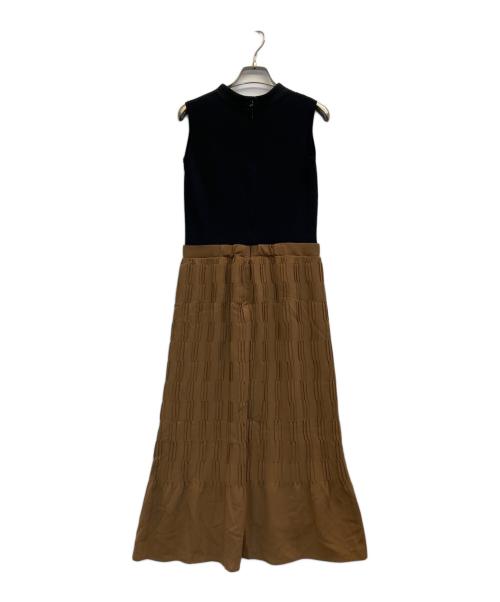 LANVIN en Bleu（ランバンオンブルー）LANVIN en Bleu (ランバンオンブルー) ニットコンビノースリーブワンピース ブラウン×ブラック サイズ:38 未使用品の古着・服飾アイテム