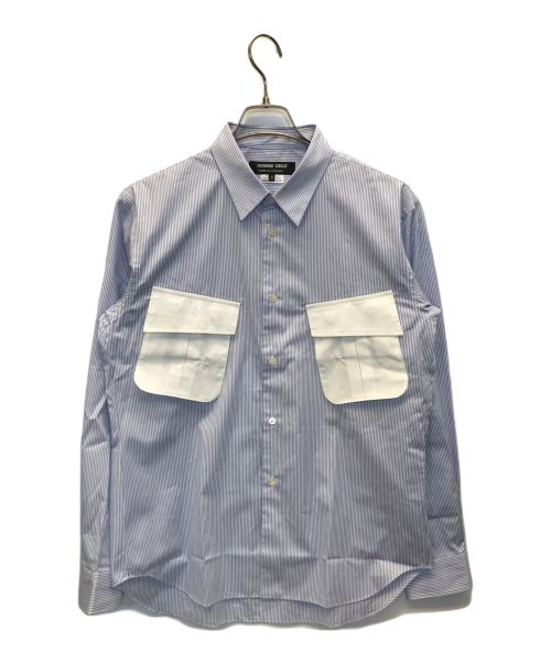 COMME des GARCONS HOMME DEUX（コムデギャルソン オム ドゥ）COMME des GARCONS HOMME DEUX (コムデギャルソン オム ドゥ) 24AW ダブルポケットストライプL/Sシャツ ブルー サイズ:Mの古着・服飾アイテム