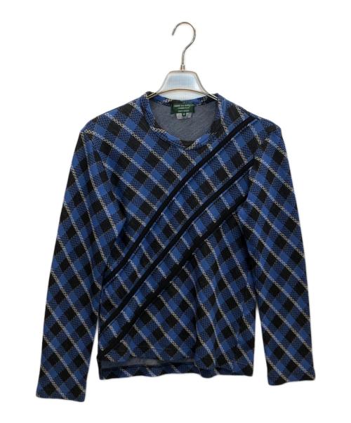 COMME des GARCONS HOMME PLUS EVER GREEN（コムデギャルソンオムプリュス エバーグリーン）COMME des GARCONS HOMME PLUS EVER GREEN (コムデギャルソンオムプリュス エバーグリーン) ラインデザインチェックカットソー ブルー サイズ:Sの古着・服飾アイテム