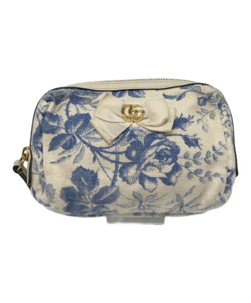 GUCCI（グッチ）GUCCI (グッチ) ハーバリウムコスメティックポーチ アイボリー×ブルーの古着・服飾アイテム