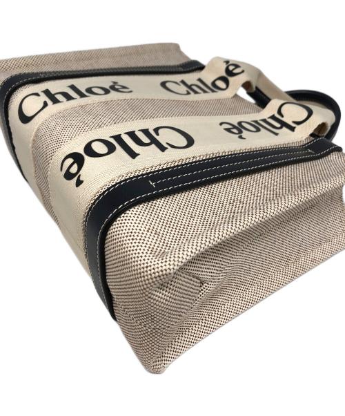 Chloe（クロエ）Chloe (クロエ) ウッディ キャンバススモール ハンドバッグ アイボリー×ネイビーの古着・服飾アイテム