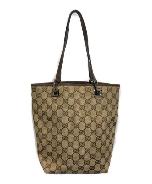 GUCCI（グッチ）GUCCI (グッチ) GGキャンバス トートバッグ ベージュ×ブラウンの古着・服飾アイテム