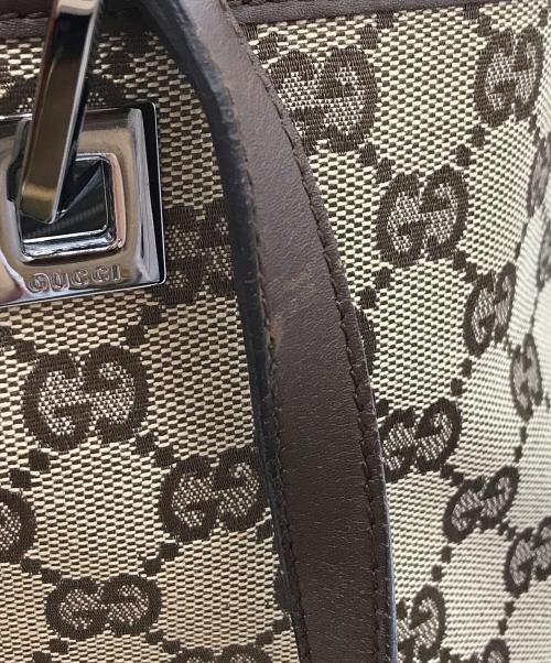 GUCCI（グッチ）GUCCI (グッチ) GGキャンバス トートバッグ ベージュ×ブラウンの古着・服飾アイテム