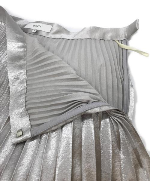 esteta（エステータ）esteta (エステータ) シャイニーサテン プリーツスカート シルバー サイズ:48の古着・服飾アイテム