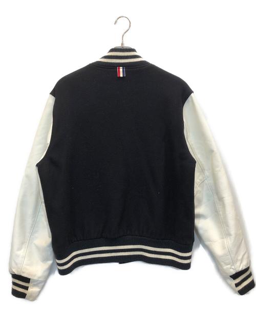 Thom Browne（トムブラウン）Thom Browne (トムブラウン) レザースリーブメルトンスタジャン ネイビー×ホワイト サイズ:2の古着・服飾アイテム