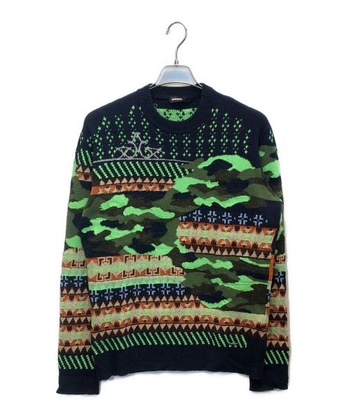 DIESEL（ディーゼル）DIESEL (ディーゼル) ジャガードパイルニット ネイビー サイズ:Lの古着・服飾アイテム